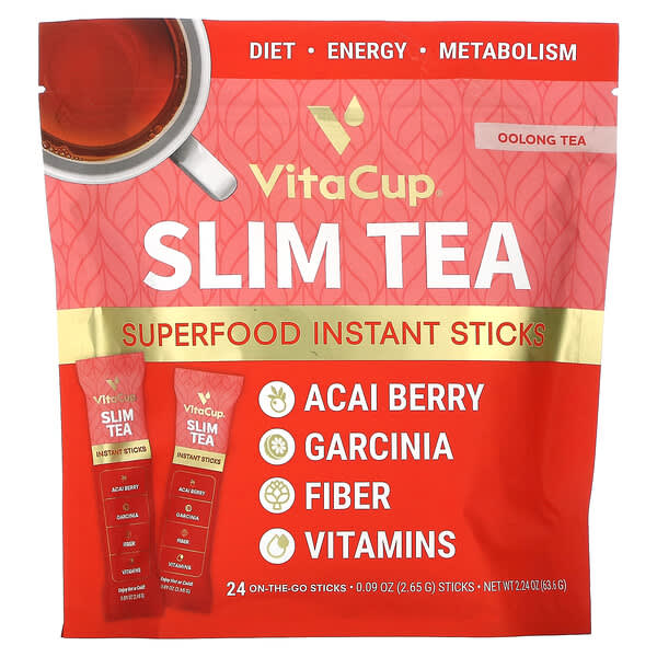VitaCup, Slim Tea, Superfood Instant Sticks, Oolong Tea, 24 On-The-Go Sticks, 0.09 oz (2.65 g) Each