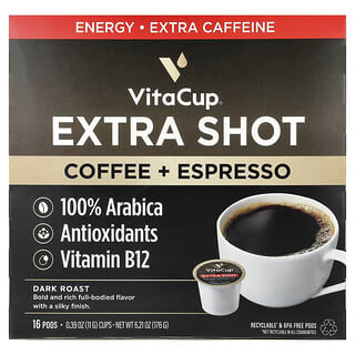 VitaCup, エキストラショット、コーヒー＋エスプレッソ、ダークロースト、16個、各11g（0.39オンス）