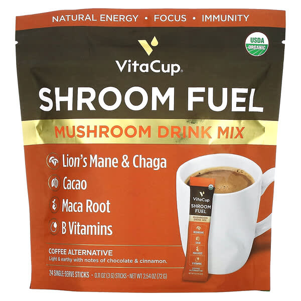VitaCup, 버섯 연료, 버섯 드링크 믹스, 1회 제공량 스틱 24개, 개당 3g(0.11oz)
