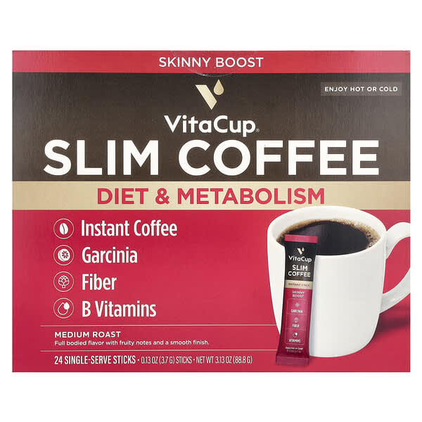 VitaCup, 슬림 블렌드 인스턴트커피, 미디엄 로스트, 휴대용 스틱 24개, 개당 3.7g(0.13oz)