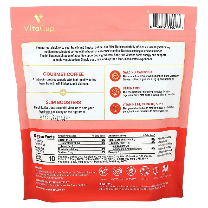 Vitacup Instant Coffee, Slim Blend, Medium Roast, Sticks - 10 pack, 0.11 oz sticks
