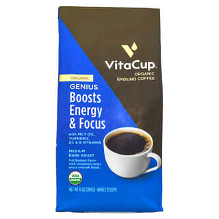 VitaCup, Organic, Genius Coffee, Ground, Medium Dark Roast, 10 oz (284 g)