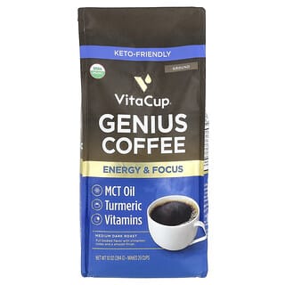 VitaCup, Genius Coffee, Café moulu biologique, Torréfaction robe-de-moine, 284 g