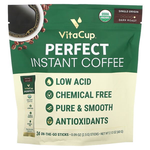 VitaCup‏, Perfect Instant Coffee, Dark Roast, 24 On-The-Go Sticks, 0.09 oz (2.5 g) Each