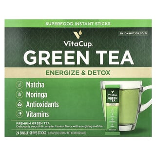VitaCup, Зеленый чай, растворимый, несладкий, 24 стика на одну порцию, 2 г (0,07 унции) каждый