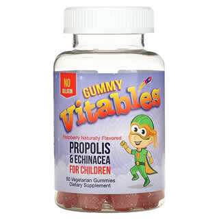 Vitables, Gomitas con propóleo y equinácea para niños, Sin gelatina, Frambuesa, 60 gomitas vegetales