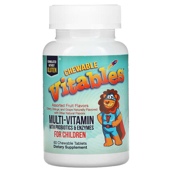Vitables, Chewable Multivitamins with Probiotics & Enzymes for Children, Assorted Fruit Flavors, 60 Vegetarian Tablets