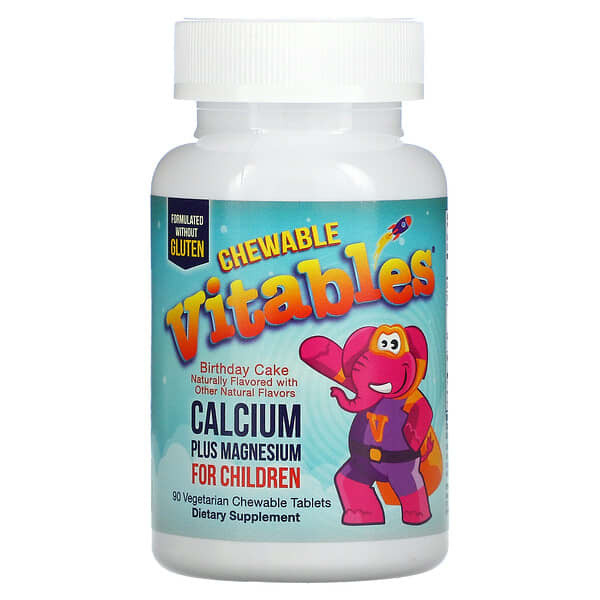 Vitables, Chewable Calcium Plus Magnesium for Children, Birthday Cake Flavor, 90 Vegetarian Tablets