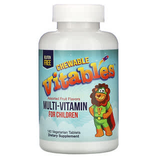 Vitables, Suplemento multivitamínico para niños, Sabores frutales surtidos, 180 comprimidos vegetales