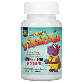 Vitables, Comprimidos Mastigáveis com Mistura Imunitária para Crianças, Sabor Frutos Silvestres Tropicais, 90 Comprimidos Mastigáveis Vegetarianos