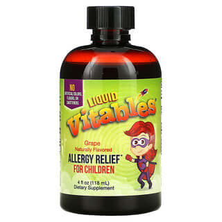 Vitables, ผลิตภัณฑ์บรรเทาอาการแพ้ชนิดน้ำสำหรับเด็ก สูตรไม่มีแอลกอฮอล์ รสองุ่น ขนาด 4 ออนซ์ (118 มล.)