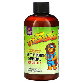 Vitables, Suplemento multivitamínico y multimineral líquido para niños, Sin alcohol, Sabor a naranja y mango, 237 ml (8 oz. líq.)  