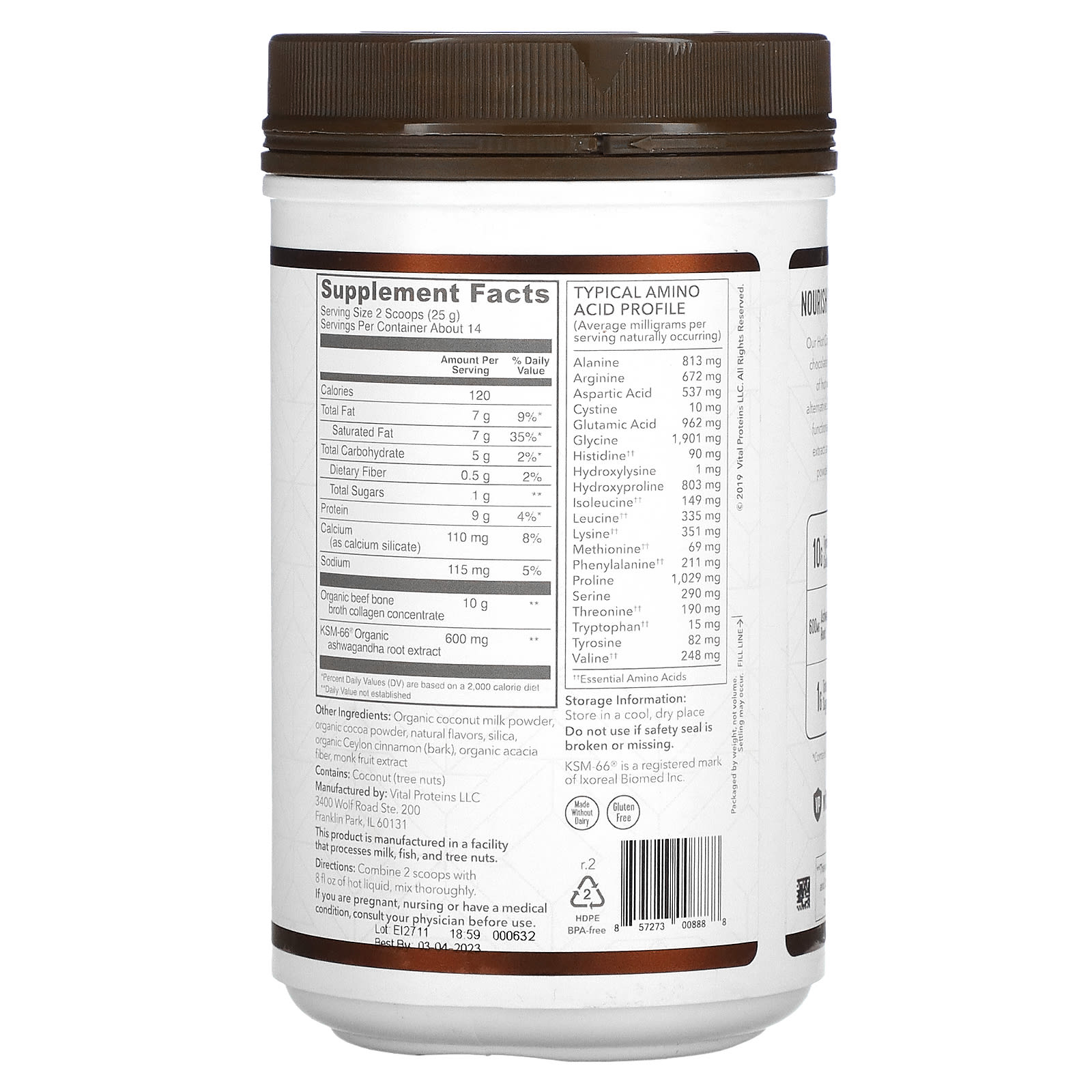 Vital Proteins, Collagen Latte, Hot Cocoa, 12.5 oz (355 g)