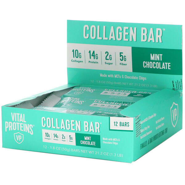 Vital Proteins, Collagen Bar, Mint Chocolate, 12 Bars, 1.8 oz (50 g) Each
