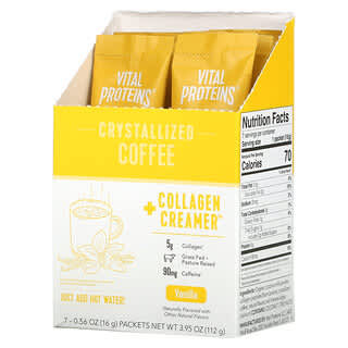 Vital Proteins, 結晶咖啡 + 膠原蛋白奶精，香草味，7 包，每包 0.56 盎司（16 克）
