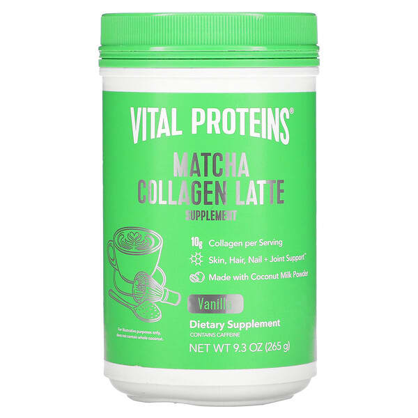 Vital Proteins, Матча латте с коллагеном, ваниль, 265 г (9,3 унции)