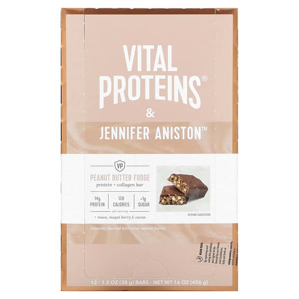 Vital Proteins, プロテイン＋コラーゲンバー、ピーナッツバターファッジ、12本、各38g（1.3オンス）