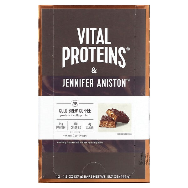 Vital Proteins, プロテイン＋コラーゲンバー、低温抽出コーヒー味、12本、各37g（1.3オンス）