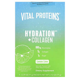 Vital Proteins, Hidratação + Colágeno, Limão e Limão, 7 Pacotes, 11 g (0,39 oz) Cada