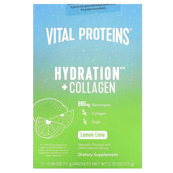 Vital Proteins, 補水 + 膠原蛋白，檸檬酸橙，7 袋，每袋 0.39 盎司（11 克）