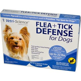 Vetri-Science‏, Flea + Tick Defense for Dogs up to 22 lbs., 3 Applicators, 0.023 fl oz Each