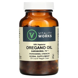 Vitality Works, масло орегано, карвакрол 70, 120 вегетарианских капсул с жидкостью