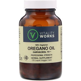 Vitality Works, Huile d’origan, Carvacrol 70, 120 gélules végétales liquides