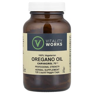 Vitality Works, Oregano Oil, Carvacrol 70™, 510 mg, 120 Liquid Veggie Caps