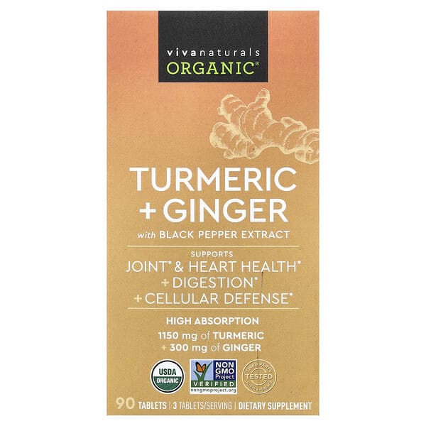 Viva Naturals, Organic®, Turmeric + Ginger with Black Pepper Extract, 90 Tablets (Discontinued Item) — product photo 1