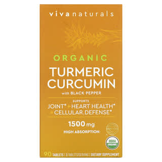 Viva Naturals, Organic Turmeric Curcumin with Black Pepper, 500 mg, 90 Tablets