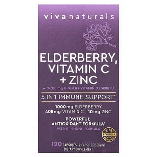 Viva Naturals, Elderberry, Vitamin C + Zinc, 120 Capsules