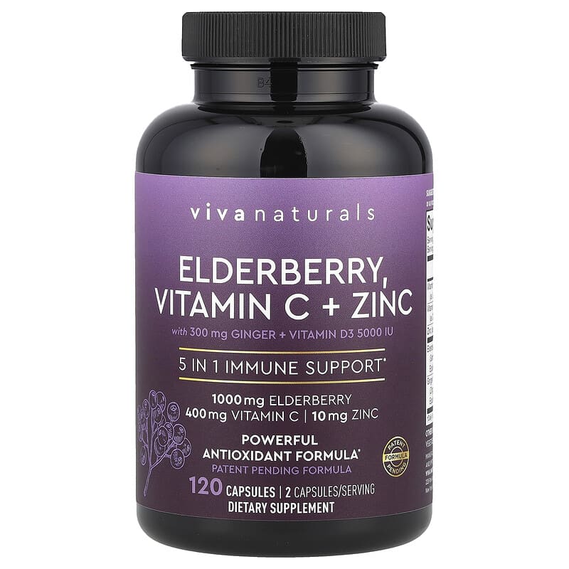 viva naturals glutathione Elderberry, Vitamin C + Zinc, 120 Capsules