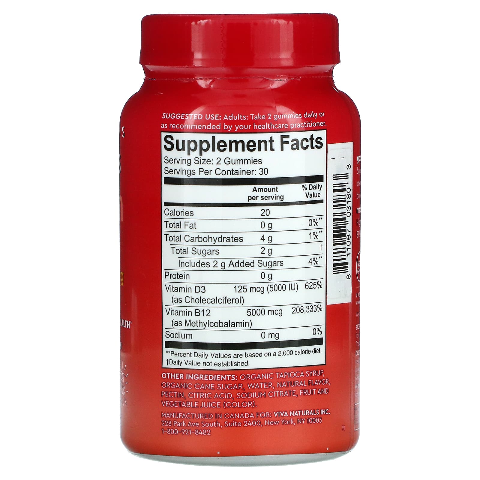 Viva Naturals, Vitamin B12+D3 Gummies, Fruit Punch, 5,000 IU/5,000 mcg