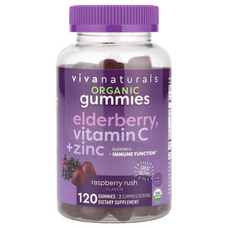 Viva Naturals, Organic Elderberry, Vitamin C + Zinc Gummies, Raspberry Rush, 120 Gummies