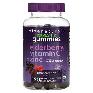Viva Naturals, Organic Elderberry, Vitamin C + Zinc, Raspberry Rush, 120 Gummies