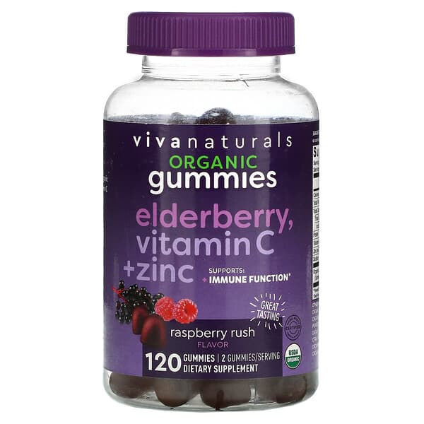 Viva Naturals, Organic Elderberry, Vitamin C + Zinc, Raspberry Rush ...