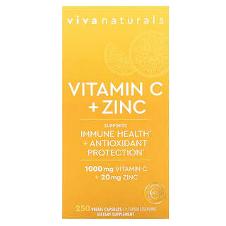 Viva Naturals, Vitamina C e zinco, 250 capsule vegetali