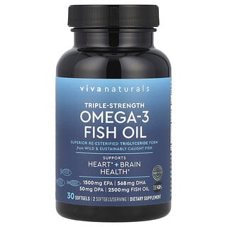 Viva Naturals, Aceite de pescado con omega-3, Triple concentración, 30 cápsulas blandas