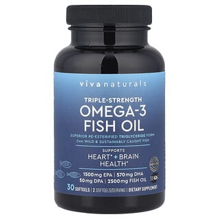 Viva Naturals, Omega-3 Fish Oil, Triple-Strength, 2,500 mg, 30 Softgels (1,250 mg Per Softgel)