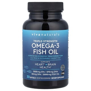 Viva Naturals, Omega-3 Fish Oil, Triple-Strength, 30 Softgels (1,250 mg თითო რბილი კაფსულას შემადგენლობაში)