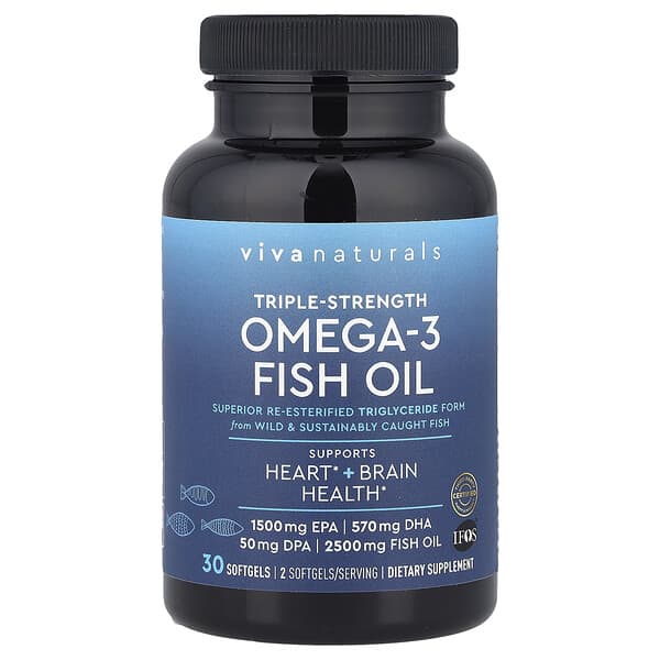 Viva Naturals, Omega-3 魚油，三倍功效，2500 毫克，30 粒軟膠囊（每粒軟膠囊 1250 毫克）