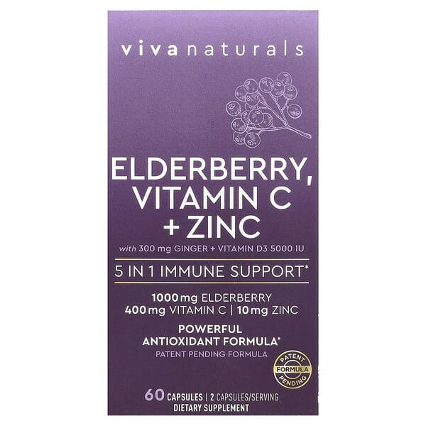 Viva Naturals, 接骨木果，維生素 C + 鋅與姜 + 維生素 D3，60 粒