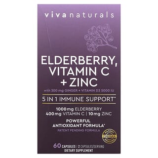 Viva Naturals, Elderberry, Vitamin C + Zinc, 60 Capsules