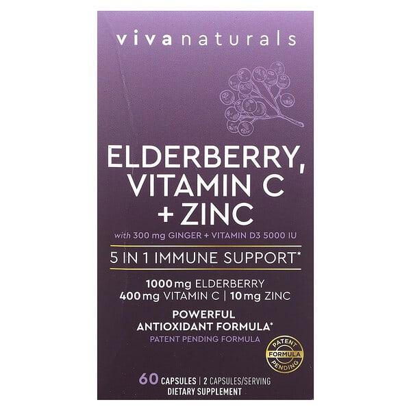 Viva Naturals, 接骨木果，維生素 C + 鋅，60 粒膠囊