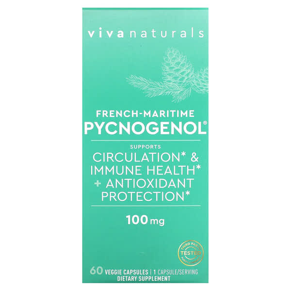 Viva Naturals, Pycnogenol จากสนมาริไทม์ฝรั่งเศส ขนาด 100 มก. บรรจุแคปซูลผัก 60 แคปซูล