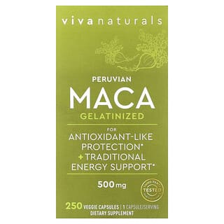 Viva Naturals, Peruánská maca, želatinová, 500 mg, 250 rostlinných kapslí