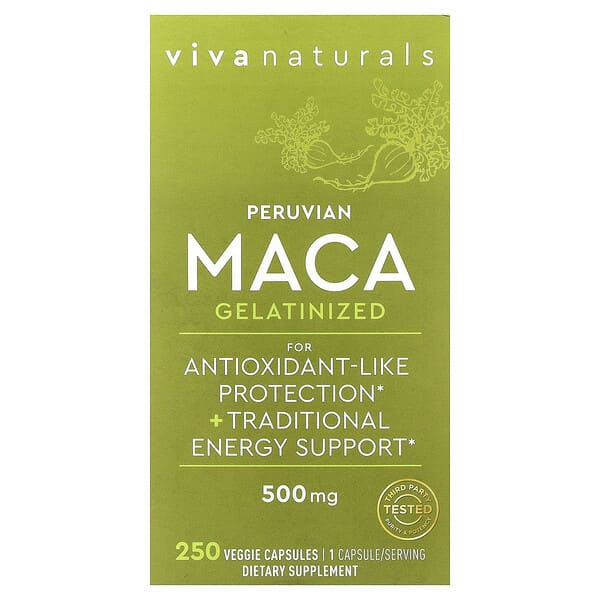Viva Naturals, 糊化秘魯瑪卡，500 毫克，250 粒素食膠囊