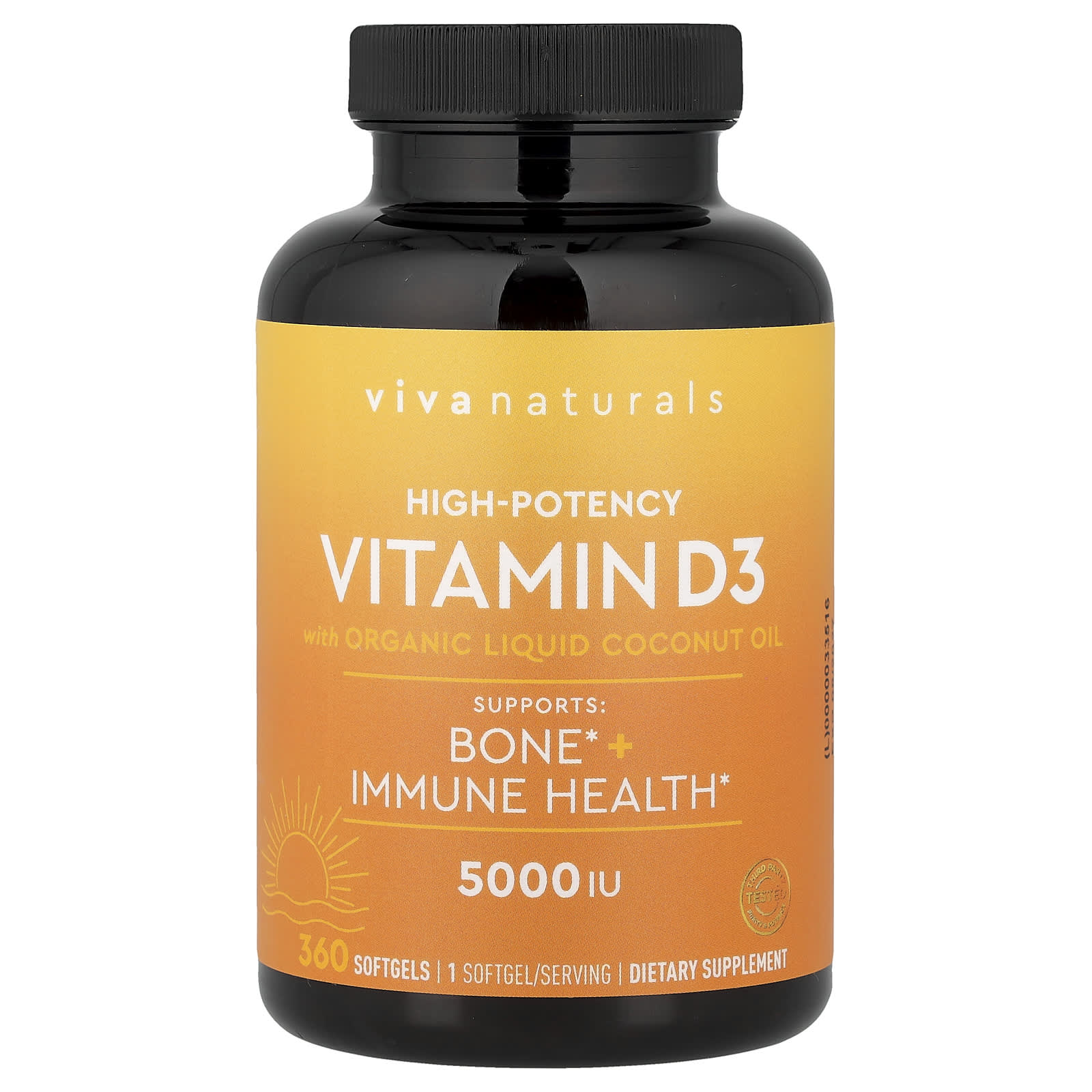 Viva Naturals, 維他命 D3，含有機液體椰子油，125 微克（5,000 國際單位），360 粒軟膠囊