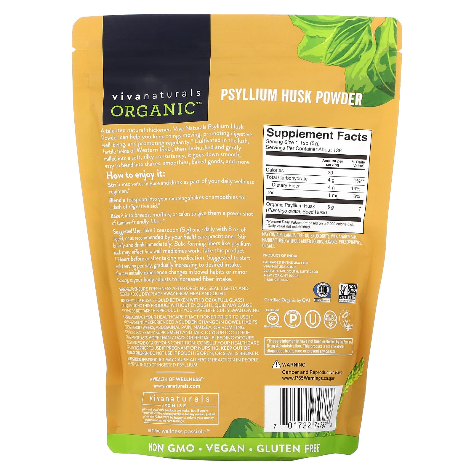 Viva Naturals, Organic Psyllium Husk Powder, 24 oz (680 g)