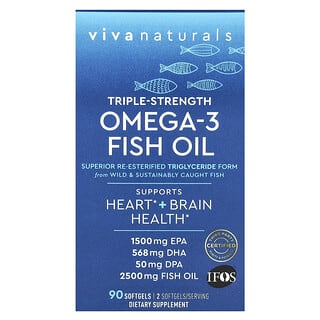 Viva Naturals, Minyak Ikan Omega 3, Kekuatan Tiga Kali Lipat, 2.200 mg, 90 Kapsul Gel Lunak